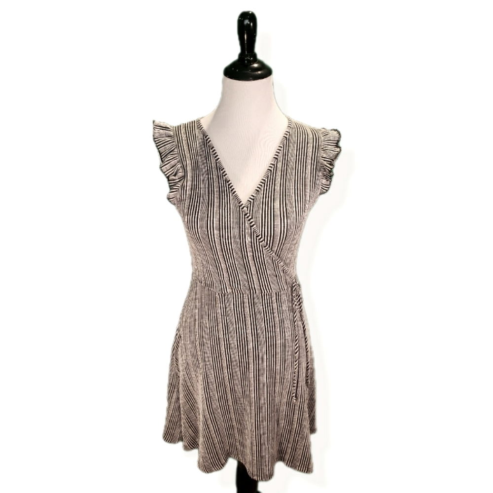 Black & White Stripped Faux Wrap Dress